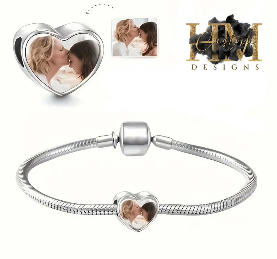 925 Heart Photo Charm for Bracelet